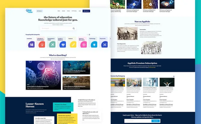 Education blog website screenshot with article cards