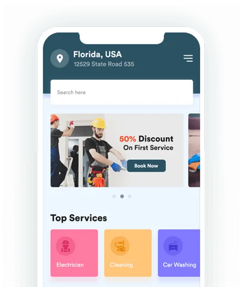 Home services app screen with service categories