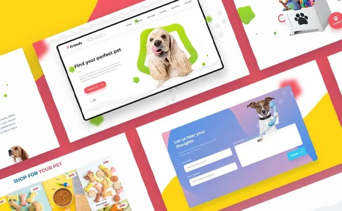 Friends pet store website screenshot with pet food and accessories