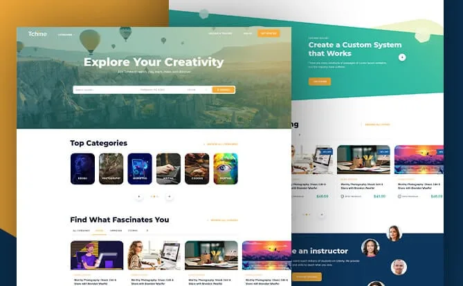 Online learning website screenshot with courses and teacher profiles