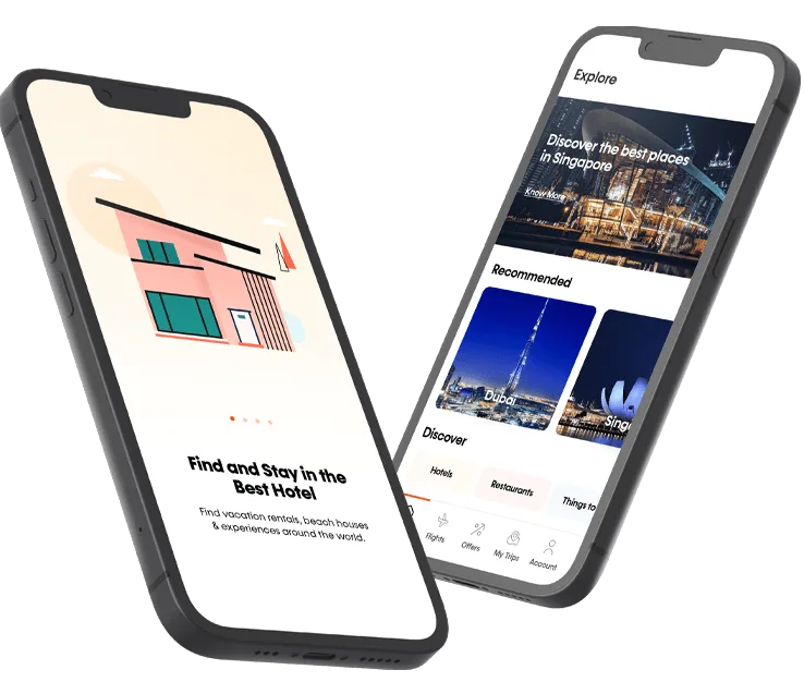 Two smartphone mockups displaying app interfaces