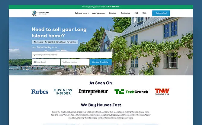 Leave the Key real estate website screenshot with a property search form